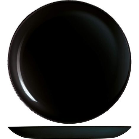set 6 assiettes plates, verre, noir, 27cm