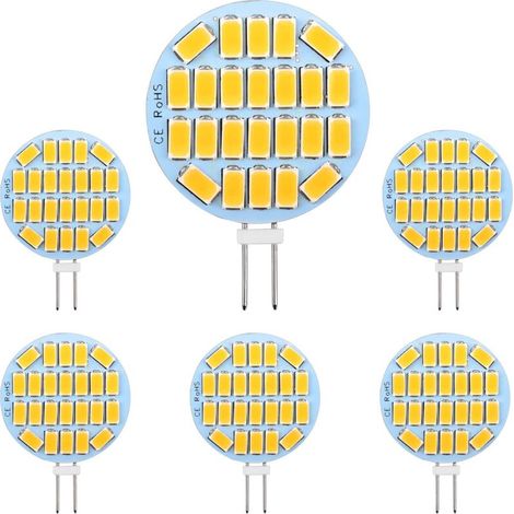 Ampoule G4 LED 3W, AC/DC12-24V, 300LM Blanc Chaud 3000K, 24x5730 SMD, Équivalent Ampoule Halogène 30w, Non-Dimmable, G4 Ampoule Ronde LED pour Lumière d'armoire, Éclairage Encastré, Lot de 6 (1/4)