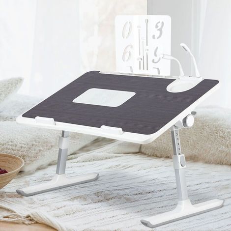 Table de Lit pour Ordinateur Portable, Pliable, Réglable en Hauteur et Angle, Plateau avec Refroidisseur PC, pour Canapé/Sol, 60x40cm, Noir (1/5)