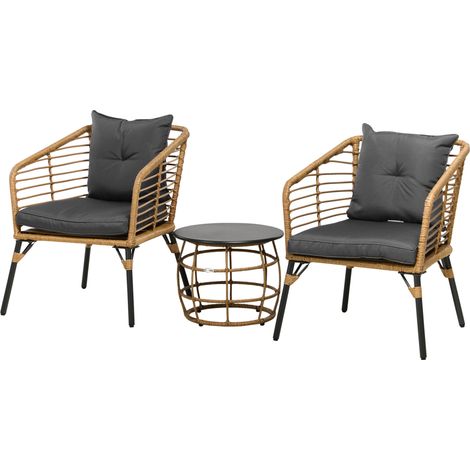 Lot de 3 meubles de jardin bistrot, résistant aux intempéries, 1 table d'appoint, 2 chaises, 62 x 65 x 78 cm, sable et gris foncé (1/5)