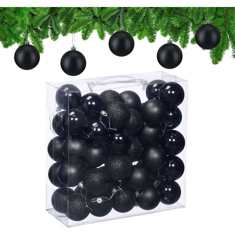 Boule de Noël, lot de 50, en Plastique Robuste, pour Le Sapin, diamètre : 6 cm, Noire (1/5)