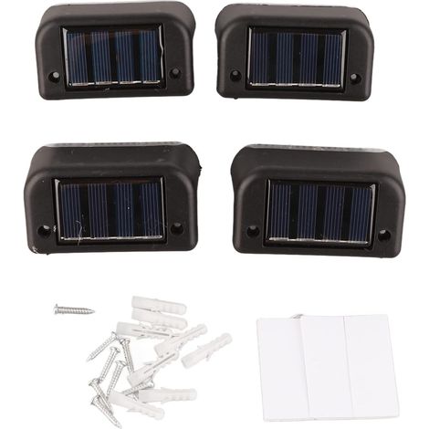 Lot de 4 lampes solaires pour marches, éclairage blanc, imperméable, haute résistance, lampe d'escalier extérieure à LED pour escaliers, clôture, cour, patio (1/5)