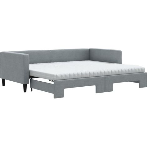 Maison Exclusive - Lit de jour avec gigogne et matelas gris clair 90x200 cm tissu