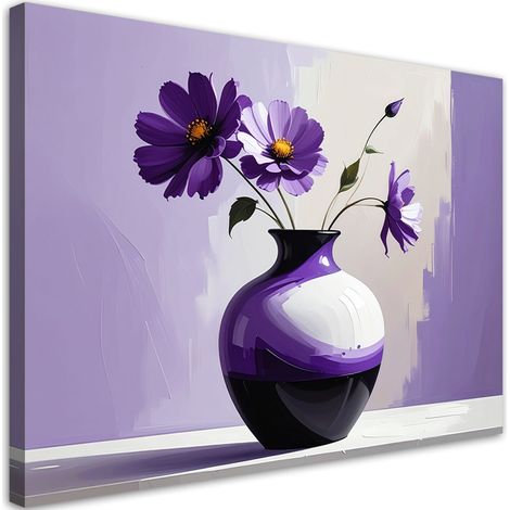 Stampe su Tela, Fiori viola in un vaso elegante e moderno. - 45x30 (1/2)