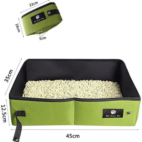Bac à litière pliable pour chat - Caisse à litière de voyage étanche et portable pour camping et déplacements - Toilettes pour chatons et petits animaux vert