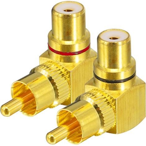 2 Pièces convertisseur adaptateur RCA mâle à femelle à angle droit, 90 degrés, 1 rouge et 1 noir (1/5)