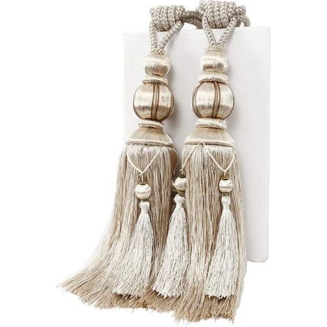 1 Pair of Handmade Rope Curtain Tiebacks with Tassels for Window Curtain Drapes, Beige (1/5)
