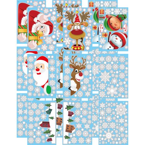9 Planches Autocollants fenêtre,PVC double face,Motifs Père Noël,Décoration hiver,Intérieur extérieur (1/5)