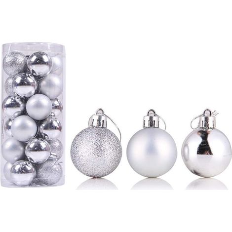 Lot de 24 boules de Noël incassables de 4cm pour sapin de Noël,mini boules de Noël à suspendre pour les vacances,les mariages,les fêtes,les cadeaux de Noël Argenté 4 cm GROOFOO (1/5)