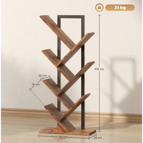 Étagère bibliothèque en forme d'arbre à 7 niveaux, structure acier, 50 x 24 x 109 cm, couleur brun rustique (1/5)