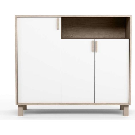 Recibidor zapatero 3 puertas Modelo 520 acabado roble claro/blanco. 88 cm (alto) x 100 cm (ancho) x 37 cm (prof.) (1/5)