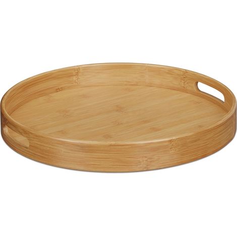 Práctica bandeja de servicio redonda para bebidas y platos 38 x 38 x 5 cm de madera de bambú natural 130003317 (1/3)