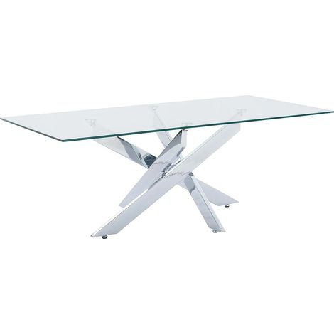 Vente-Unique – Table basse fixe en verre trempé 120x60 cm – Métal chromé – Charge max 60 kg – Design élégant pour intérieur (1/5)