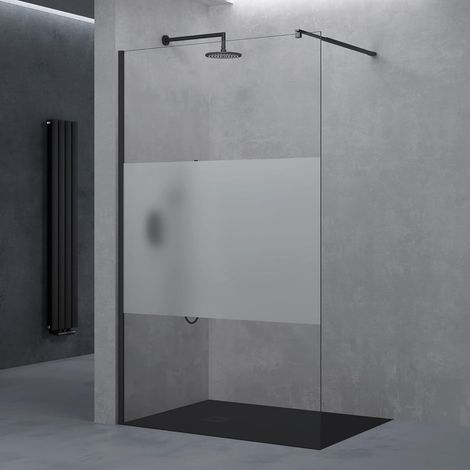 1 pare-douche verre de sécurité 8mm, bande opaque, profilé noir, barre stabilisateur, salle de bain (1/5)