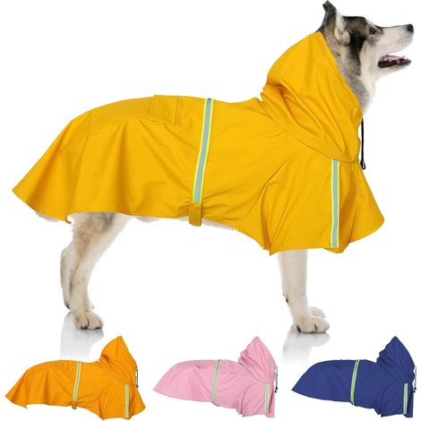 (Jaune, 4XL)Imperméable Chien Grande Taille, Veste Imperméable pour Chien, Etanche et Coupe-Vent Manteaux Imperméables pour Chiens, Chiot Poncho de Pluie avec Bandes Réfléchissantes