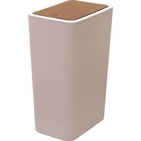 Poubelle grande capacité plastique beige avec couvercle pop-up pratique pour cuisine salle de bain chambre design simple et élégant