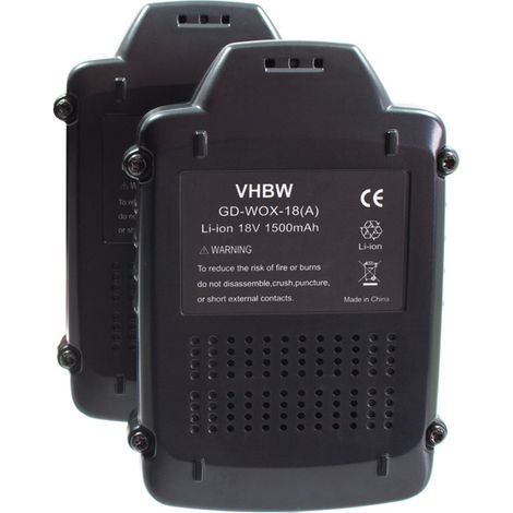 vhbw 2x batería compatible con Worx WG150, 20V PowerShare, RW9161, WG151.5, WG151, H3 WX390, H3 WX390E herramienta (1500 mAh, Li-Ion, 18 V)