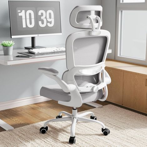 Chaise de Bureau Ergonomique - avec Appui-tête réglable - Appuie-tête - Chaise de Jeu - Chaise de Bureau Ergonomique - 150 kg - pour Les Personnes de Grande Taille - Gris (1/5)