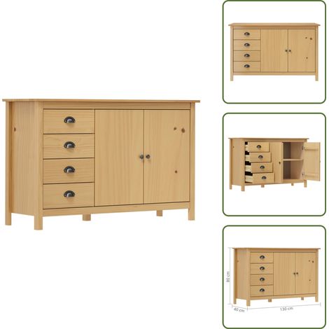 Sideboard Hill Honigbraun 130x40x80 cm Massivholz Kiefer - Holz Sideboard - Massiver Holzmöbel - Kiefernholzmöbel - Wohnzimmermöbel - Sideboard Mit Schubladen (1/5)