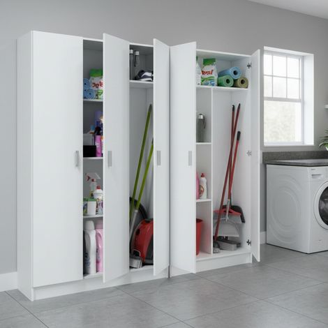 Großer Allzweckschrank Codigoro, Modular, 7 Regale, 5 Türen, 182x180 cm, Weiß (1/5)