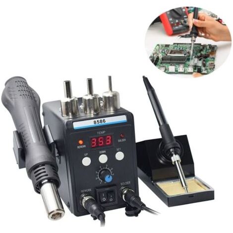 700W Station de Soudage et de Fer à Souder à Air Chaud, 2 en 1 Fer a Souder Pour Le Dessoudage Station Air Chaud 200500°C Température Réglable 8586 Kit Station air Chaud