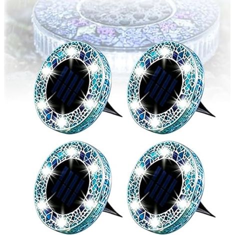 Mosaic Solar Disk Light, Mosaic Solar Lights Outdoor for Walkway, Patio & Lawn, Waterproof Outdoor Glass LED Garden Stake Lighting-Auto On/Off Decorative Driveway Lamps (Blue B) (1/5)