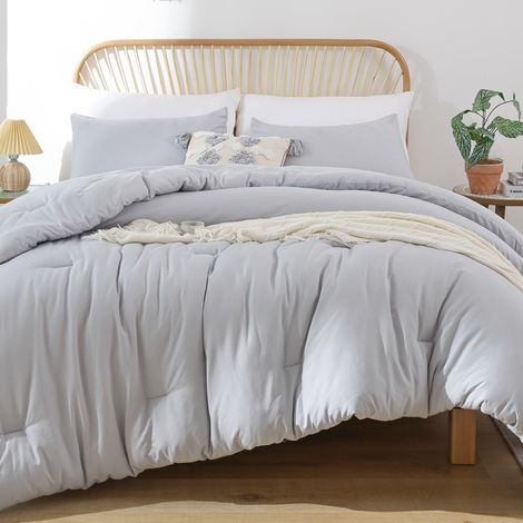 Parure de lit 3 pièces (1 Couette bohème Gris Clair et 2 taies d'oreiller) pour Toutes Les Saisons – Couvre-lit Doux et léger pour Grand lit (1/5)