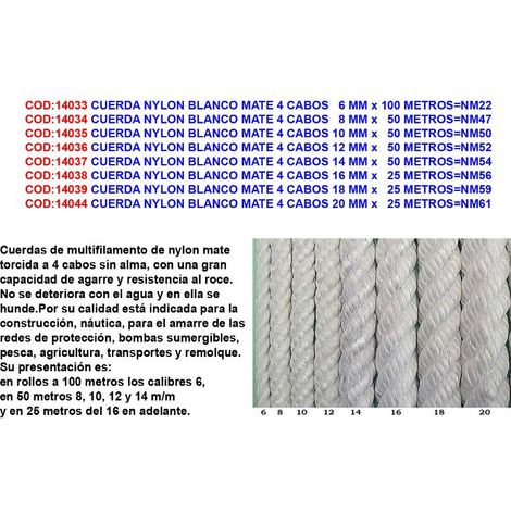 FPLUS cuerda nylon blanco mate 4 cabos 12 mm x   50 metros nm52