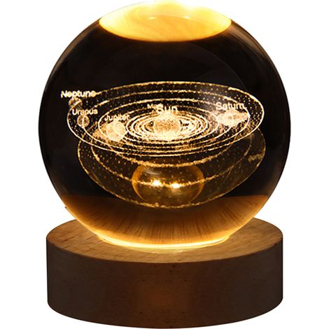 Ortviai Boule Lumineuse 3D en Cristal avec Gravure Intérieure, Socle en Bois Naturel – Décoration d'Intérieur Élégante (1/5)