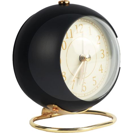 Réveil analogique rétro noir, horloge métallique silencieuse, réveil sonore fort pour chevet, fonctionne avec pile, idéal chambre, cuisine, bureau (1/5)