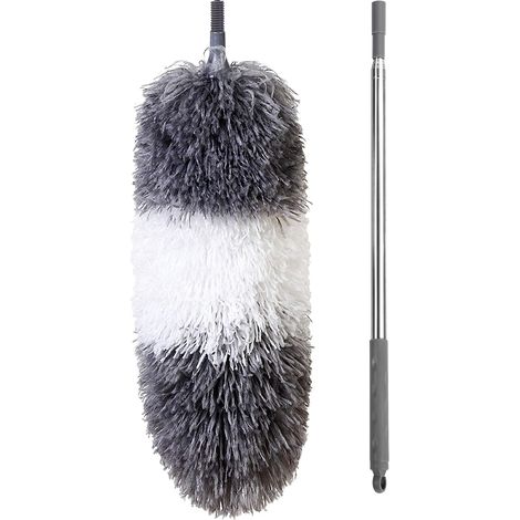 Plumeau en microfibre avec manche extensible, plumeau télescopique pour le nettoyage des toiles d'araignée, tête flexible, revêtement anti-rayures, plumeau lavable pour plafonds, ventilateurs et meubl (1/5)