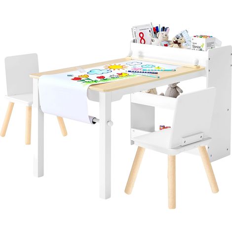 Tavolo e sedie per bambini VEVOR, in legno, con vano portaoggetti, 1 tavolo + 2 sedie, bianco, 1 tavolo + 2 sedie (1/2)