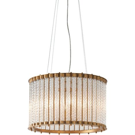 Endon Romola Plafonnier suspendu finition or mat, verre strié transparent, 6 x E14