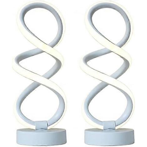 Lampe de table salon/bureau/chevet moderne minimaliste, 1 pièce, blanche, intensité variable 3 niveaux, USB, spirale 8 (1/3)