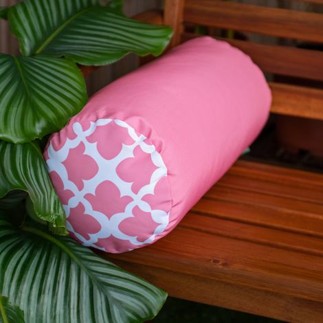 Gardenista - Nackenrolle für den Garten, dekorative Möbelkissen, 46x20 cm wasserabweisende Terrassenkissen für drinnen und draußen, Gartensofakissen, bedruckte Yogakissen - Rosa (1/5)