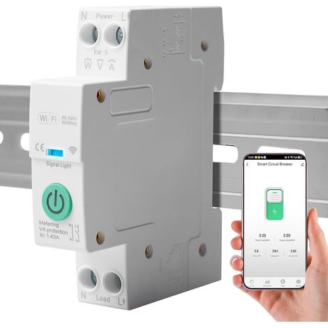 Disjoncteur intelligent Smart Life WIFI - Interrupteur rail chapeau WiFi 1P - Pour Smart Home - Télécommande sans fil - Minuterie - Commande vocale (1/5)