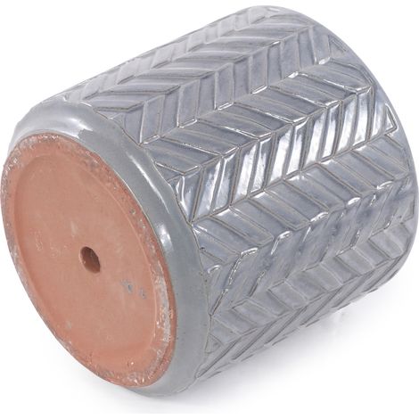 Keramik-Blumentopf Ø24,5 cm, aschgrau, Chevron-Relief, OKMYHOME (1/5)