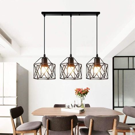 STOEX Suspension industrielle Vintage Lampe Lustre Abat-Jour Ajustable DIY Luminaire Salle à Manger Bar Noir