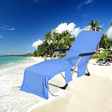 Schützendes Handtuch für Sonnenliegen mit Seitentaschen, Mikrofaser, tragbar, für Poolliegen, Garten, Sonnenbaden, Urlaub (Blau) (1/5)