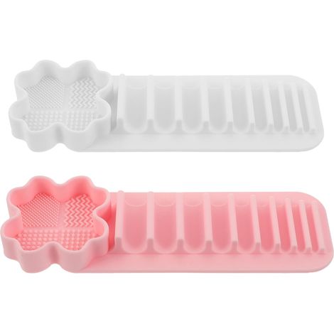 Juego de 2 soportes de silicona para brochas de maquillaje, alfombrilla de limpieza multifuncional, escurridor de pared, organizador de brochas y delineador de ojos - Muebles de baño