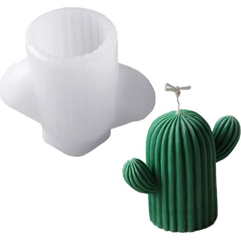 Kit de fabrication de petits moules en forme de cactus pour fabrication de bougies, moule en silicone de qualité alimentaire pour bougies, chocolat, savon, résine (cactus de taille moyenne) (hors boug (1/5)
