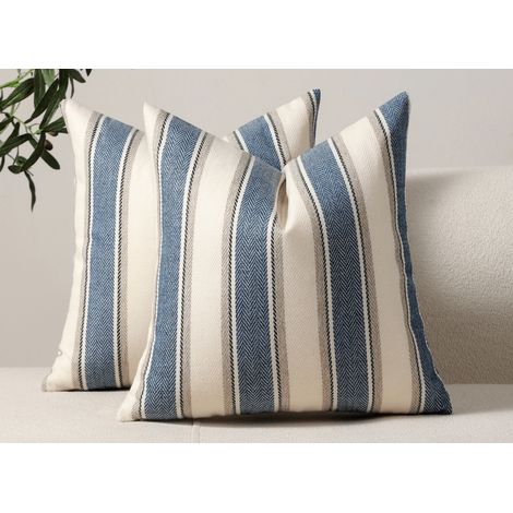 Coussin beige et bleu à rayures 45x45 cm RIVIERA (1/3)