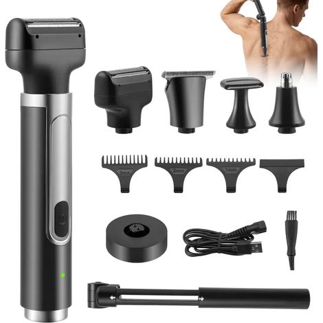 Rasoir électrique pour homme, 4 en 1, multifonction, avec manche pliable, sans fil, pour une épilation intégrale du corps (dos, jambes, torse et zones intimes).