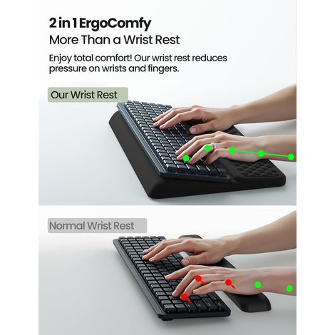 Reposamuñecas ergonómico con elevador de teclado – Soporte 2 en 1 de espuma viscoelástica para oficina, teletrabajo o videojuegos – Negro (1/2)