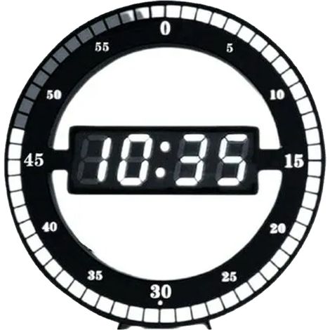 1 Horloge murale,Design rond noir,Affichage LED clair,Mécanisme silencieux,Pour chambre à coucher (1/5)