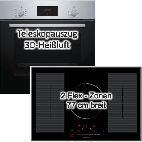HERDSET autark Bosch Einbau-Backofen mit großen 77 cm Flex Induktionskochfeld NEU