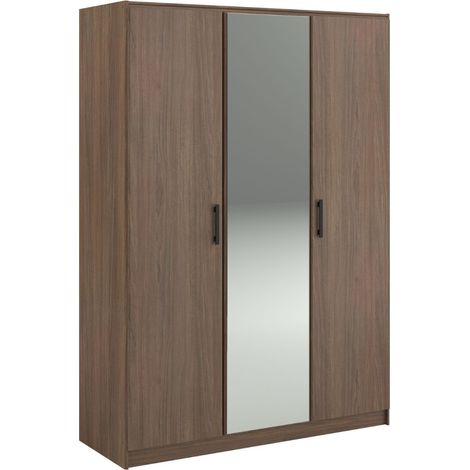Armoire 3 portes avec 1 miroir central aspect bois teinté noyer - KASUAL (1/5)