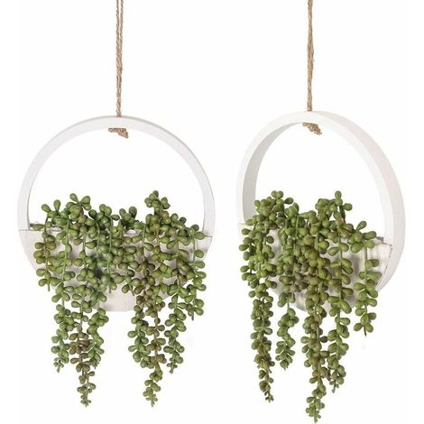 2 Pièces Succulentes Artificielles Plantes Suspendues 12.2'' Faux Collier de Perles en Pot avec Cordon de 8,3'' pour Intérieur Extérieur Mur Décor.-LIAIKI (1/5)