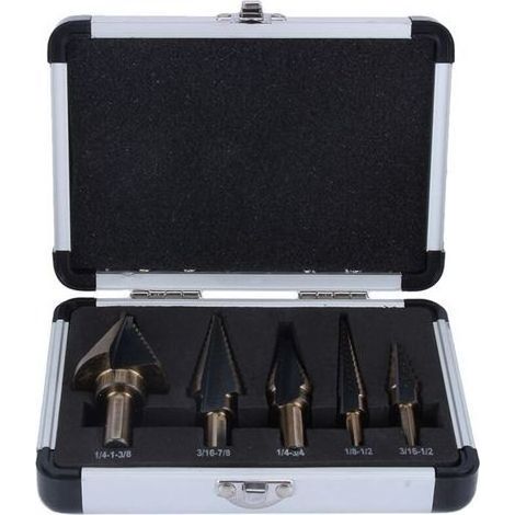 5Pcs HSS Forets étagé Mèche conique Trépan à rn kit Outil électrique avec Boîte range (1/5)