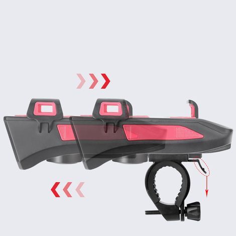 Multifunktionale Fahrrad-Handyhalterung mit Hupe, 2000-mAh-Powerbank, 3 Beleuchtungsmodi, USB-Anschluss, roter Handyhalter (1/5)